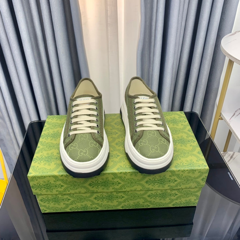 GUCCI SNEAKER FLATFORM OLIVE GREEN CANVAS