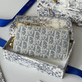 DIOR 25S TRAVEL MYRTE ZIPPED KEY CASE 14 IN BLUE  OBLIQUE JACQUARD CANVAS