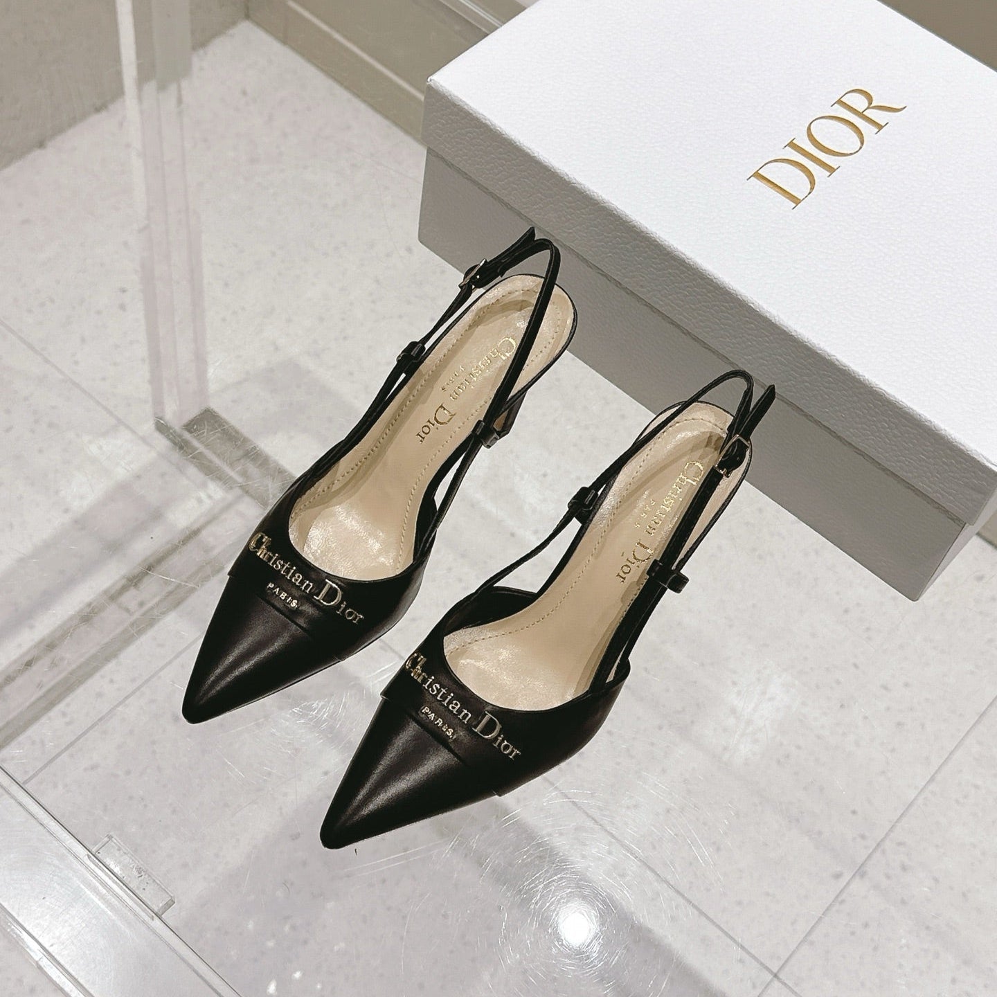 DIOR MY DD 25S SLINGBACK PUMP 50MM IN BLACK CALFSKIN