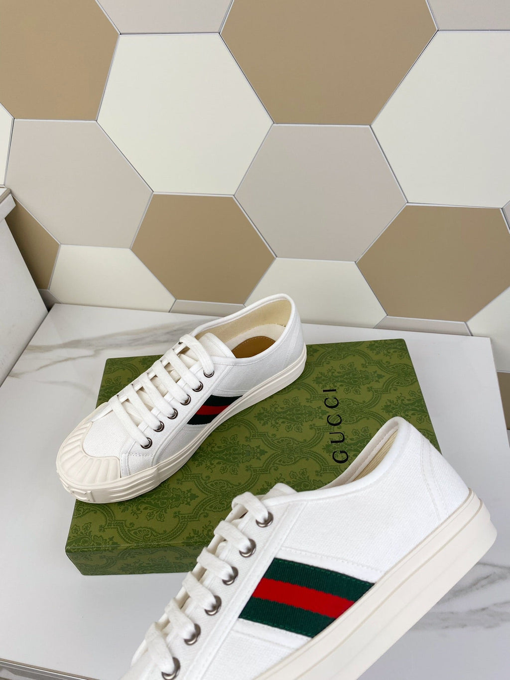 GUCCI JULIO SNEAKER WITH WEB WHITE CANVAS