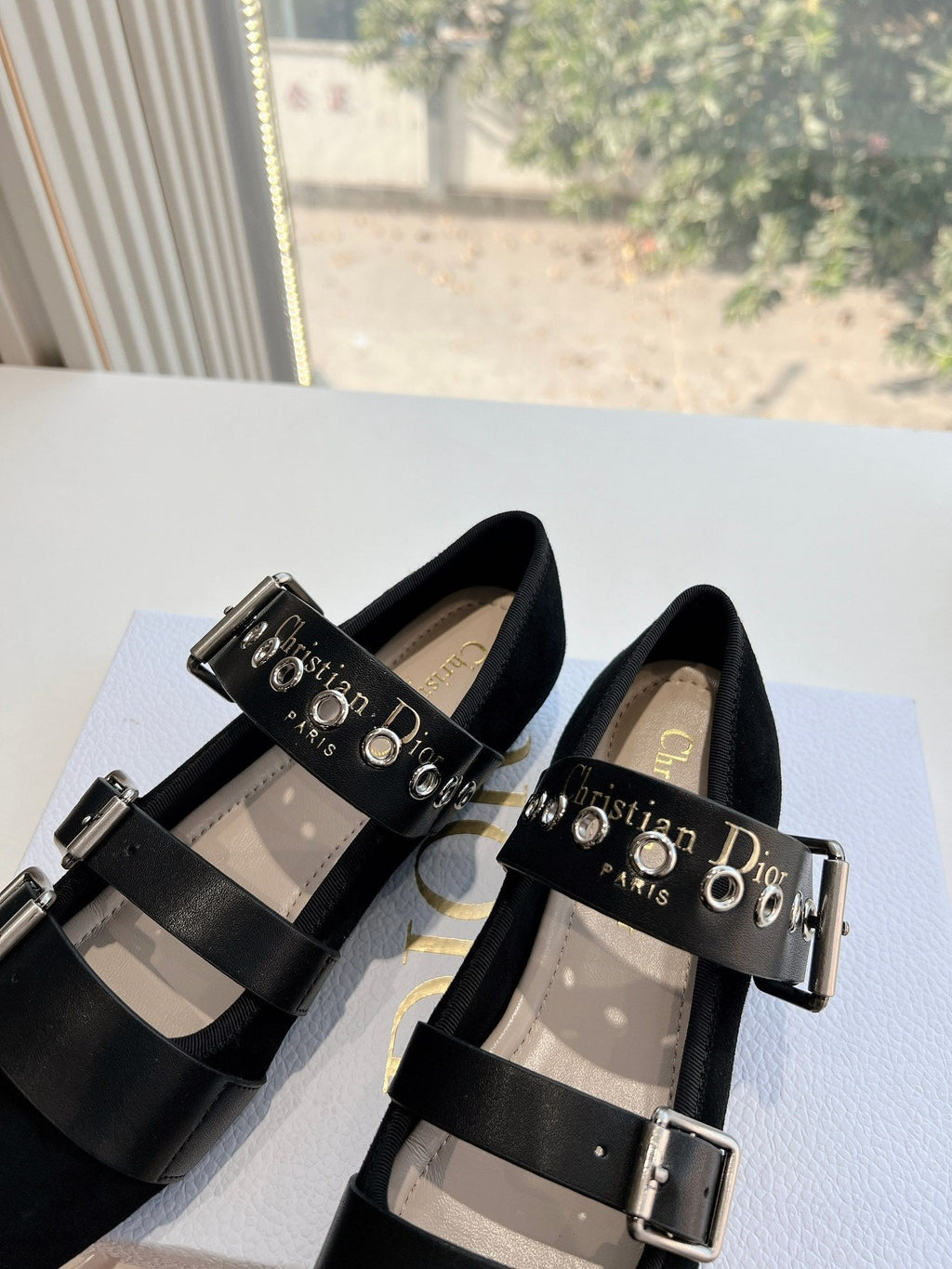 DIOR PUNK BALLET FLAT IN BLACK SUEDE AND SUPPLE CALFSKIN