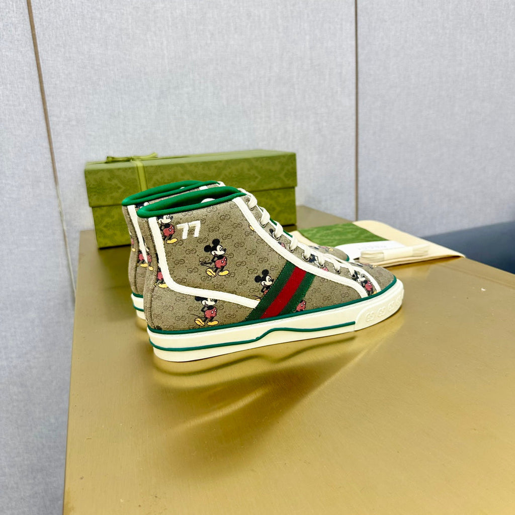 GUCCI TENNIS 1977 HIGH-TOP TRAINER TORTILLA CANVAS WITH MICKEY MOTIF