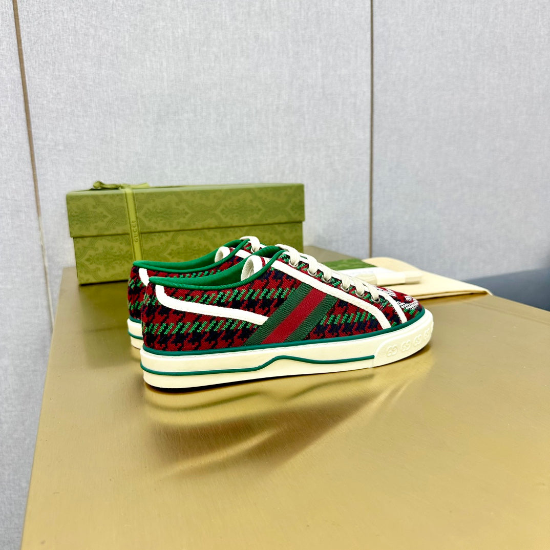 GUCCI TENNIS 1977 TRAINER RED AND DARK GREEN CANVAS