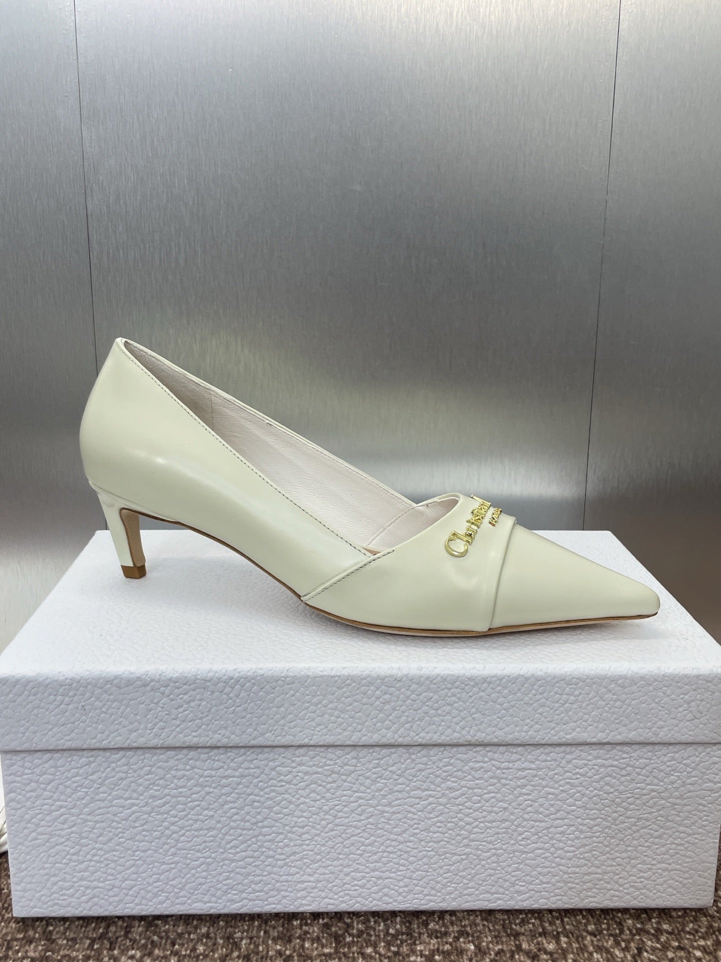 DIOR MY DD 25S HIGH HEEL 55MM IN WHITE CALFSKIN GOLD LOGO