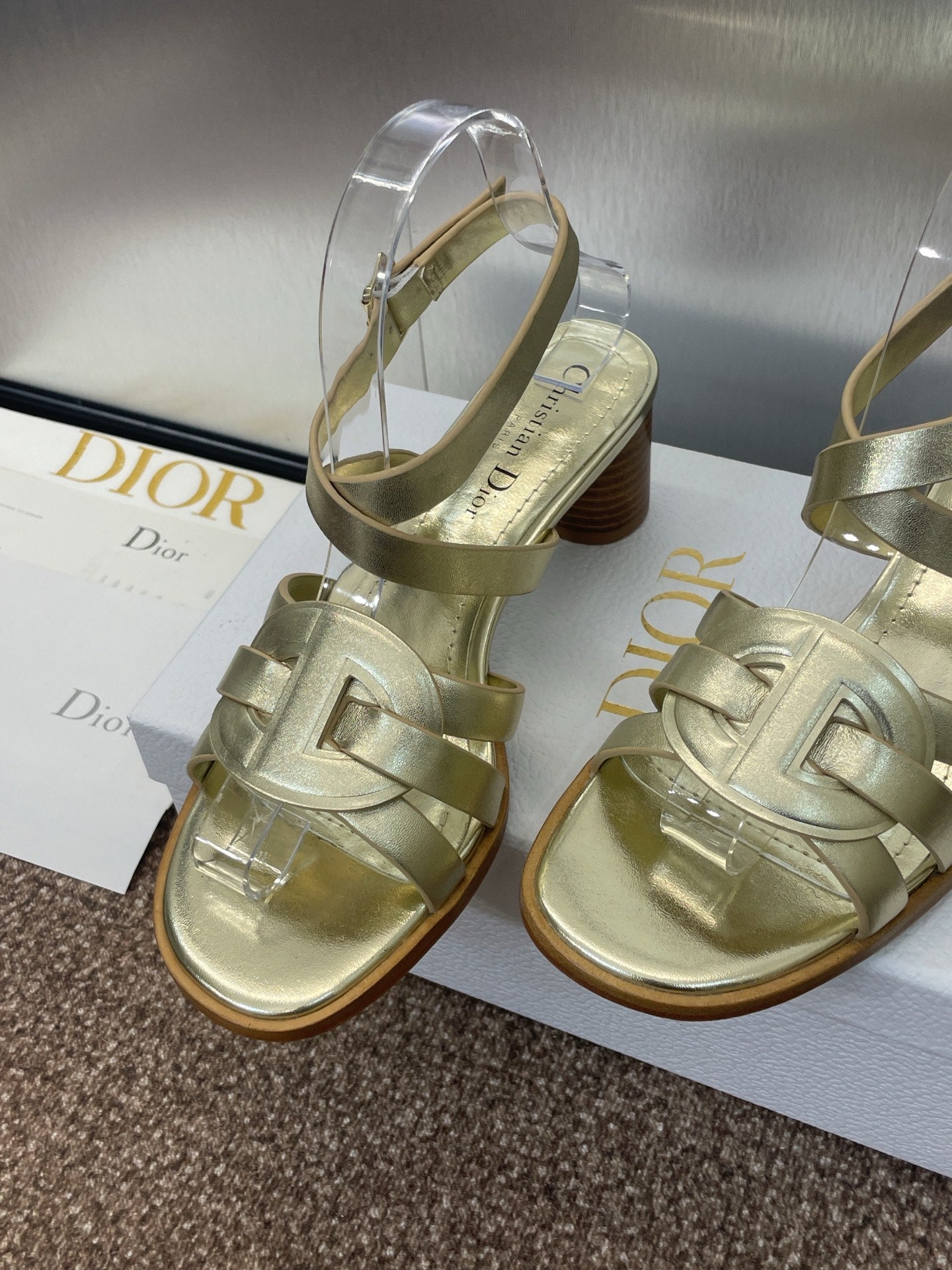 DIOR D-CLUB HIGH HEEL SLIDE 25S 55MM IN GOLD GLOSSY CALFSKIN