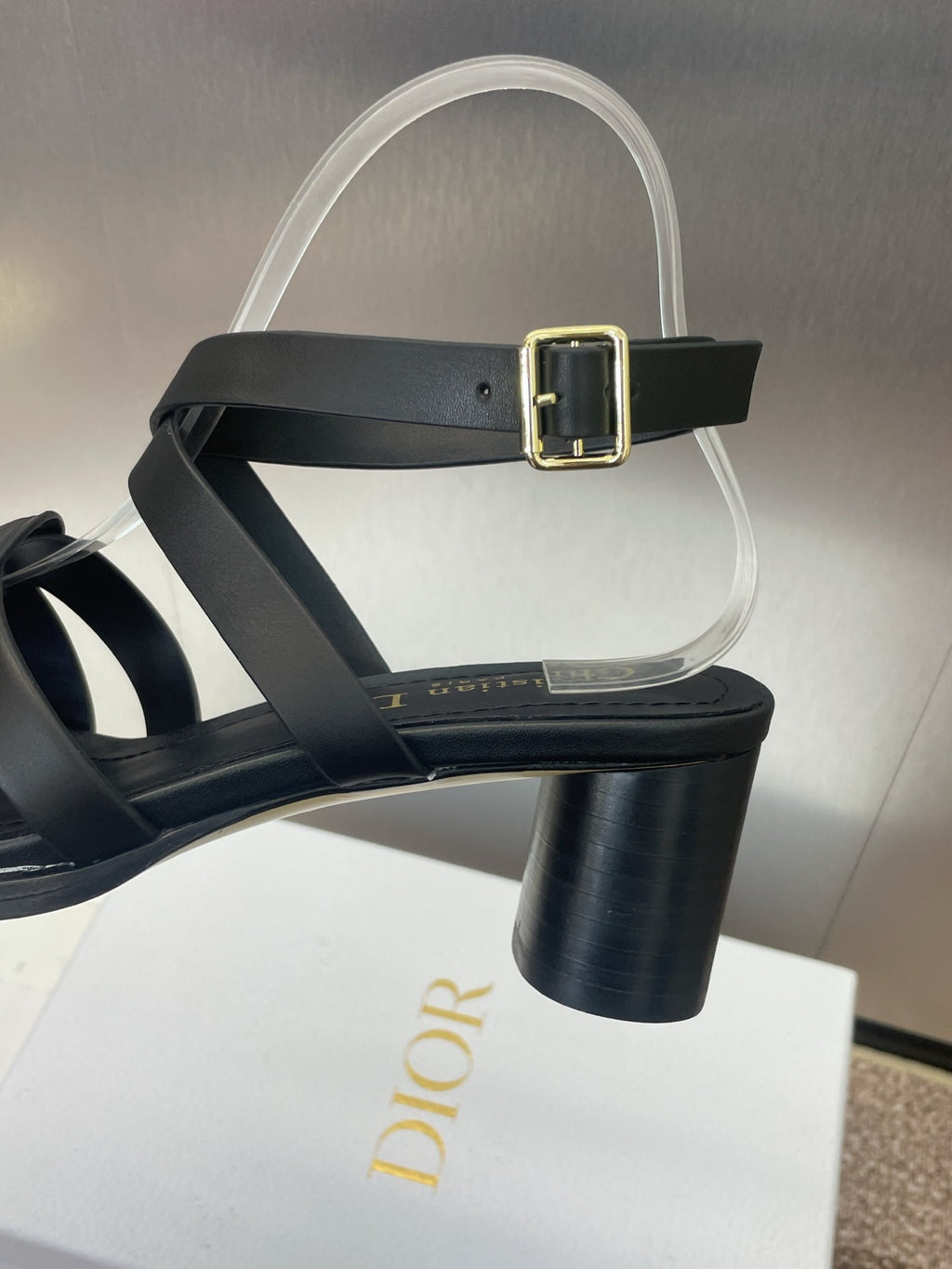 DIOR D-CLUB HIGH HEEL SLIDE 25S 55MM IN BLACK CALFSKIN