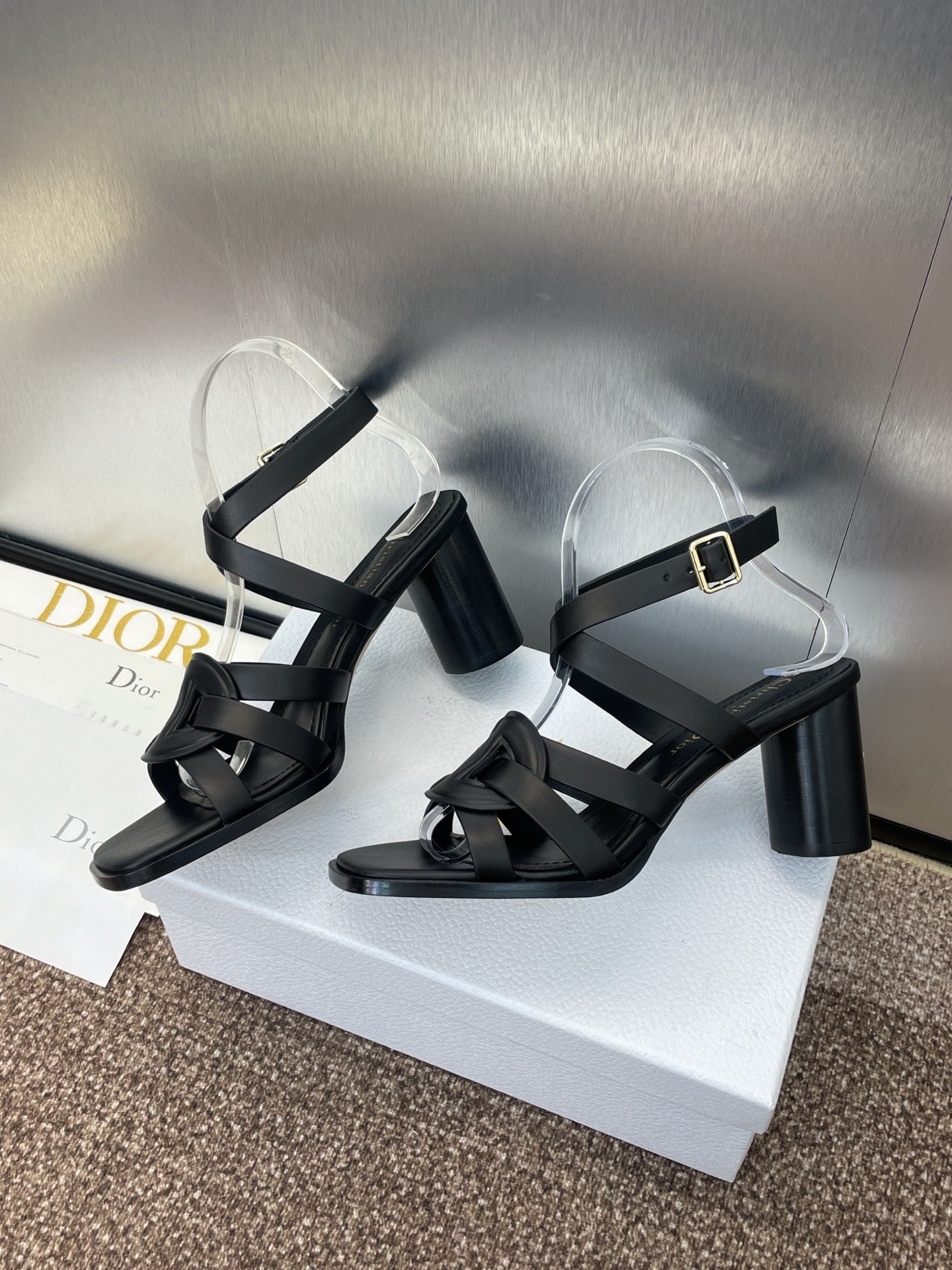 DIOR D-CLUB HIGH HEEL SLIDE 25S 80MM IN BLACK CALFSKIN